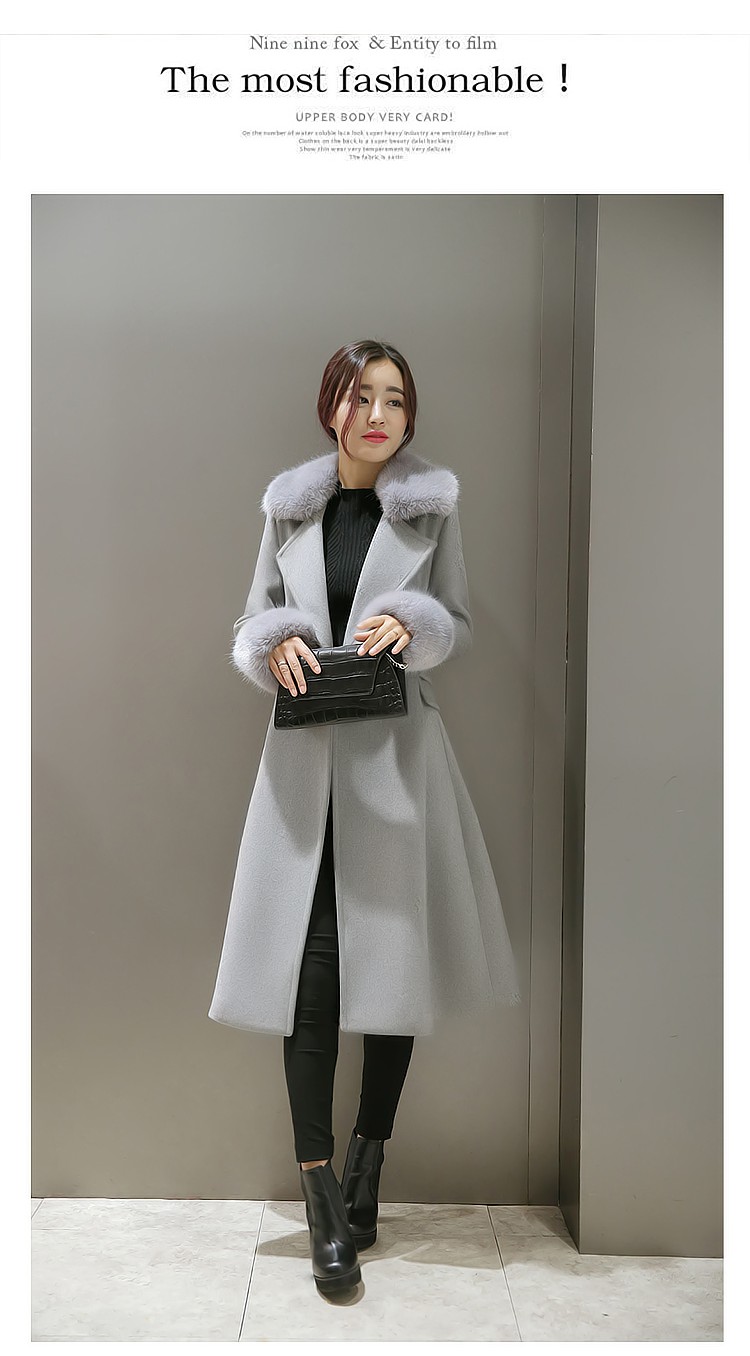 妍莲2015秋冬新款大码女装显瘦呢大衣 女中长款毛呢大衣外套女 Y135 粉色 XL