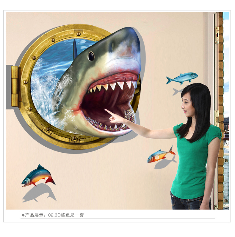 大流形墙贴  3D立体画视觉墙贴画墙壁客厅装饰沙发背景墙个性创意海洋海底贴纸 01 3D企鹅群. 特大