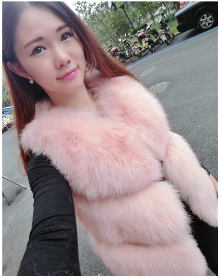 姿蔓薇2015秋冬新款仿狐狸毛拼接PU皮无袖短款仿皮草马甲背心 白色 均码