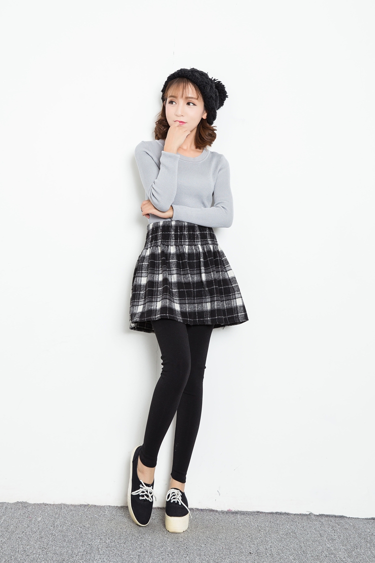 娇女坊  2015秋冬季新款假两件加绒加厚打底格子短裙修身紧身长裤裙裤女 红色 均码