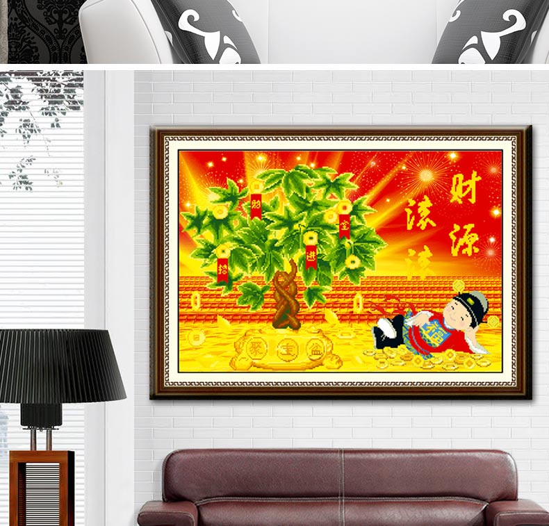 A KS钻石十字绣满钻5D钻石画钻石绣财神贴钻画摇钱树财源滚滚招财进宝钻石秀钻粘画圆钻客厅 AKS货号Z071(MK1157) 长0.86米*宽0.57米