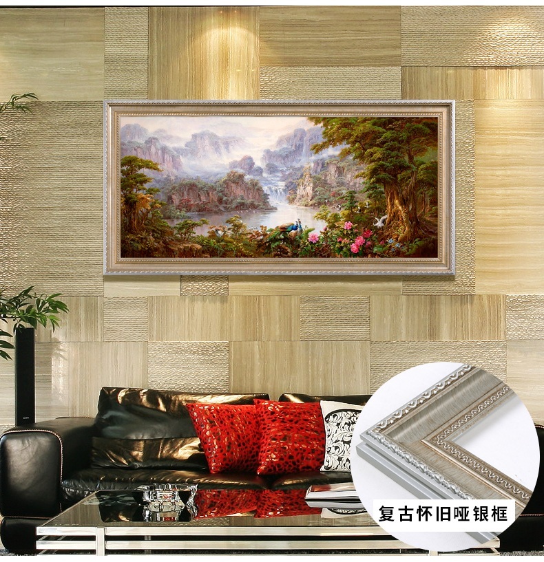 
                                        纵海艺术 办公室油画 聚财旺运 现代中式客厅沙发背景墙壁挂画 风景山水画 聚宝盆装饰画 标准款画框 80*160                