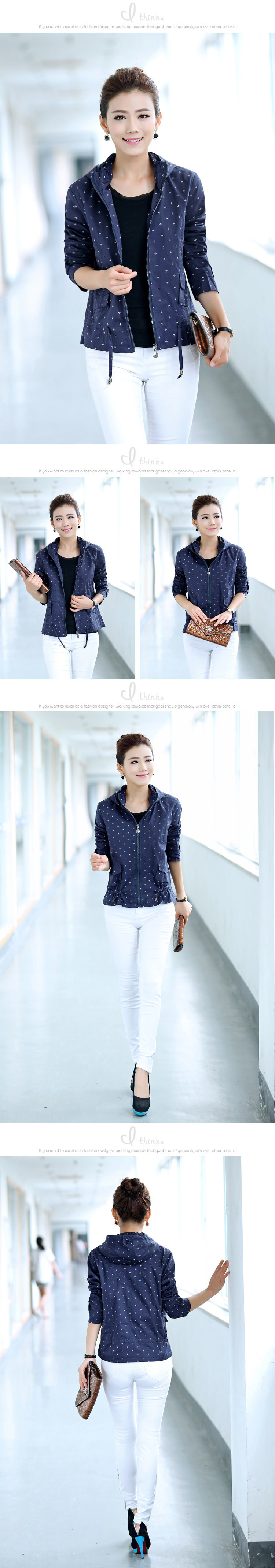 凌客leecoo2015秋装新款长袖连帽拼接宽松大码女装短外套女秋 ZYF8989 军绿色 XL