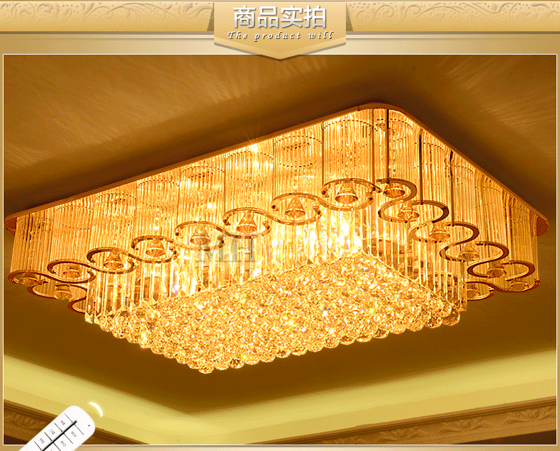 欧式长方形水晶灯客厅灯大气现代金色吸顶灯卧室灯餐厅灯灯饰灯具 465