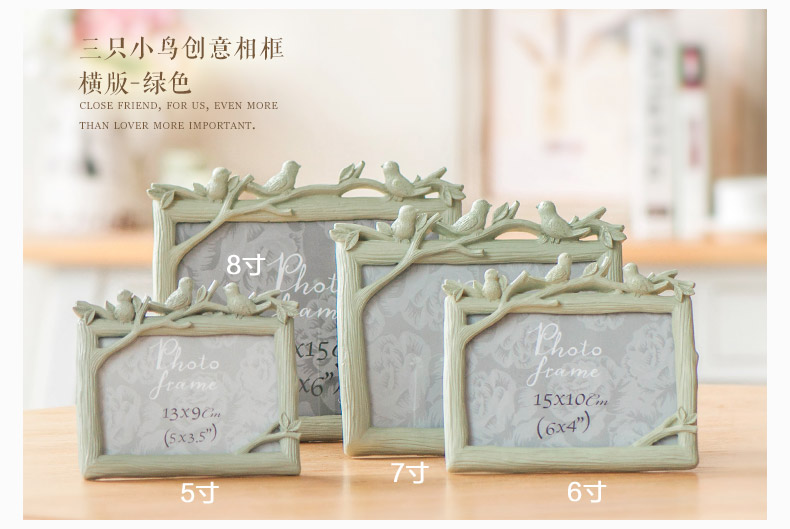 
                                        优贝家 韩式三只小鸟创意树脂相框 结婚照片6寸7寸相框摆台 儿童挂墙画框 白色横版 6寸-白色横版                