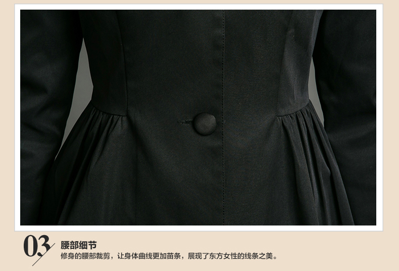 唐朝 2015秋冬新款纯色修身单排扣中长款风衣女收腰外套TQY42099 黑色 XXL