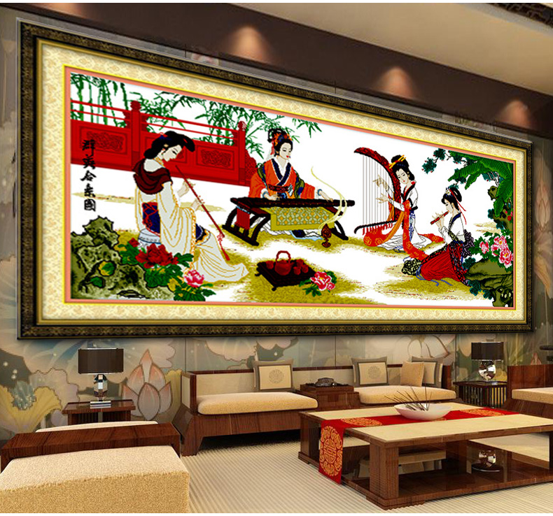 皇室蒙娜丽莎印花新款大幅四大美女十字绣客厅书房大画古代仕女人物系列满绣 皇室W1456 长1.65米*宽0.70米