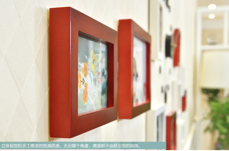 古笛 实木钟表照片墙 创意相框墙 11框组合 小客厅相片墙11HD-11 黑白原胡4色灵动混搭+钟