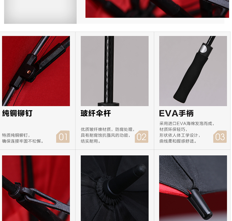 匠之心雨伞男士遮阳伞创意长柄伞双层伞布内侧收纳口袋设计防暴雨专用伞超大防风伞3人用 外蓝内黄