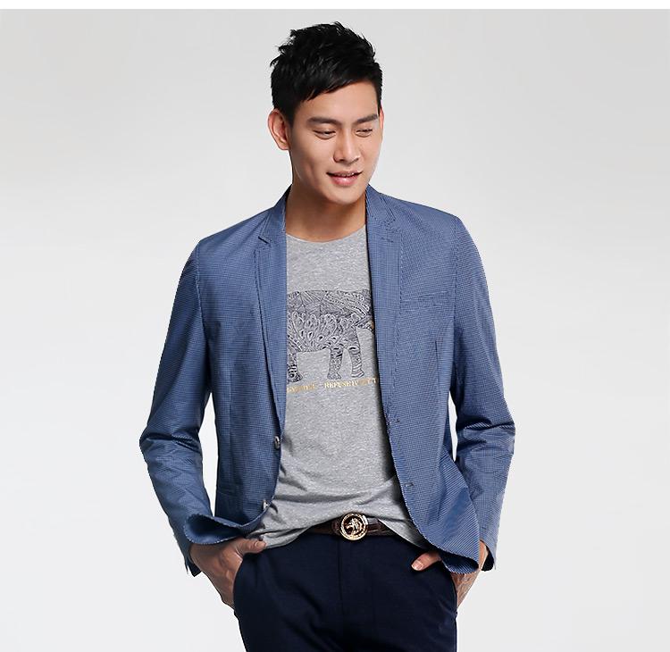 4下海澜之家 2014秋装新品 男装 时尚格纹休闲西服hwxaj3g075a 蓝灰格