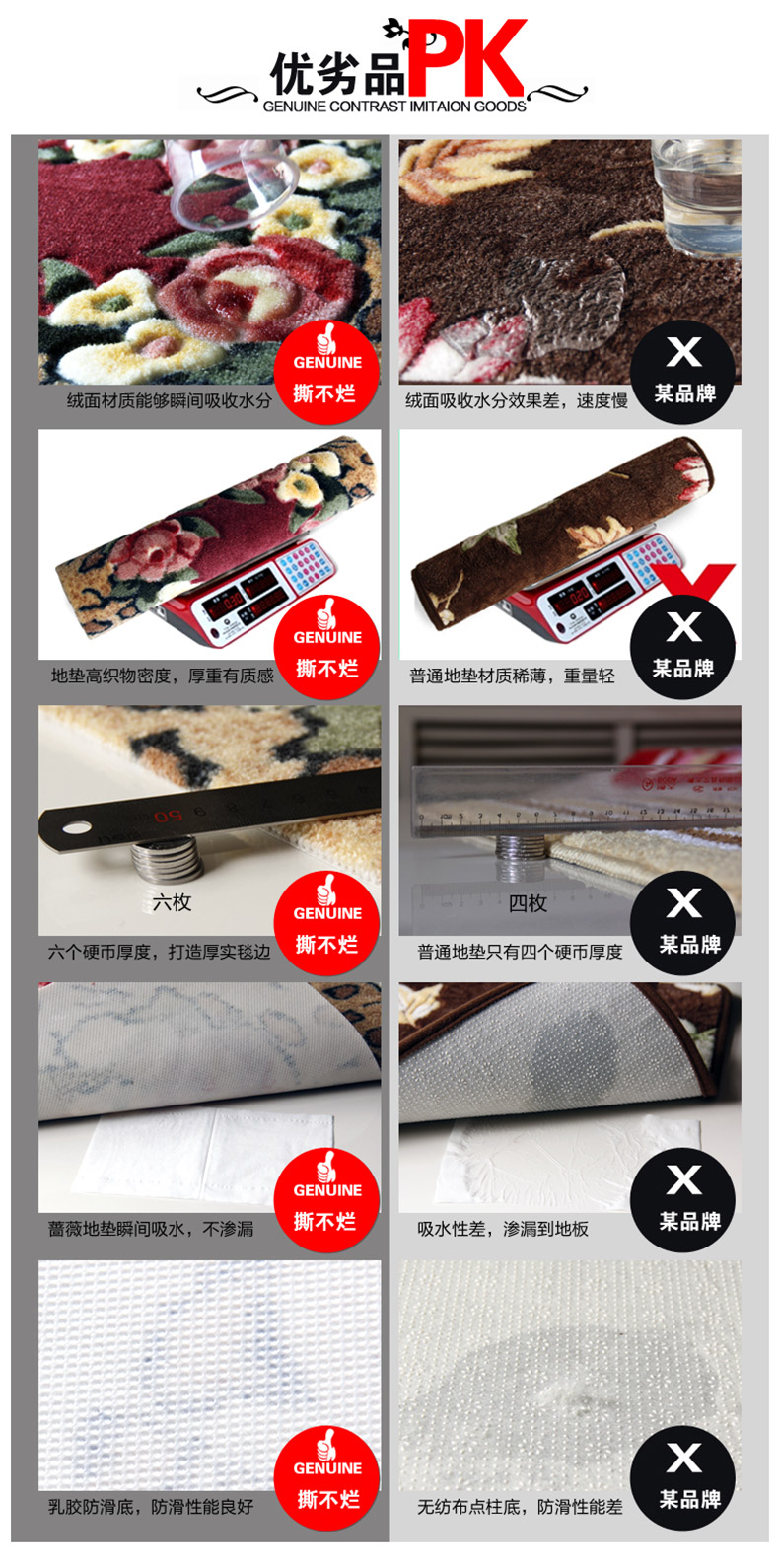 东方 撕不烂 田园门口入门客厅浴室厨房防水防滑垫脚垫地垫 家用小垫子 SD 50cmx80cm