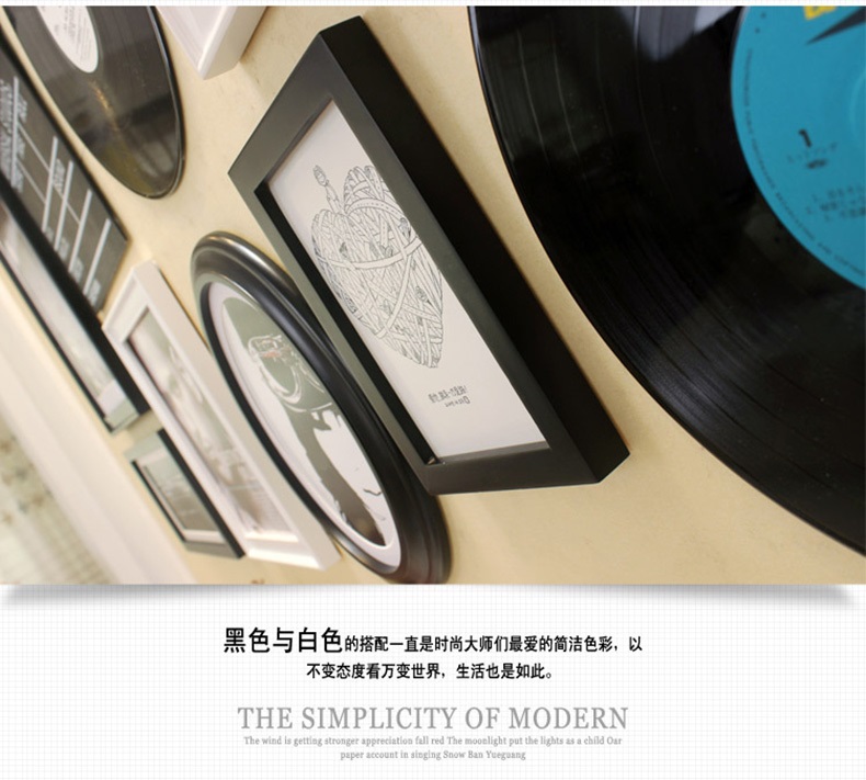 吉朵芸 实木照片墙 客厅背景照片墙 办公室相框组合 创意公司形象装饰设计墙 复古风格 蓝白两色---异国画心