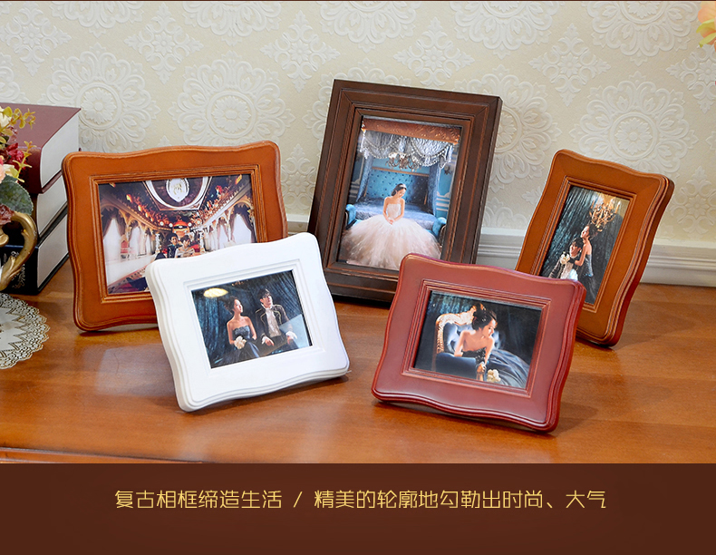 古笛 实木圆边欧式相框 7寸 10寸 挂墙 摆台 复古相架 创意相片架 红色 7寸摆式( 高档欧式 )