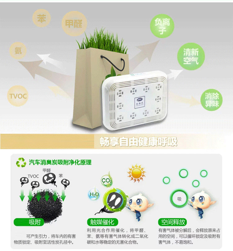 快活林 炭净风 车用活性炭汽车净化除甲醛去味 汽车内饰摆件