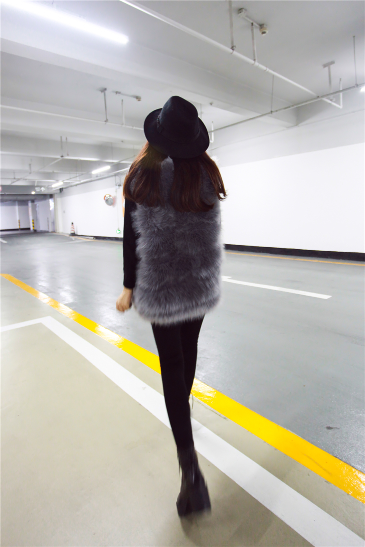 依锦莉 2015秋冬韩版新款女中长款仿皮草大衣毛外套马甲背心 灰色 均码