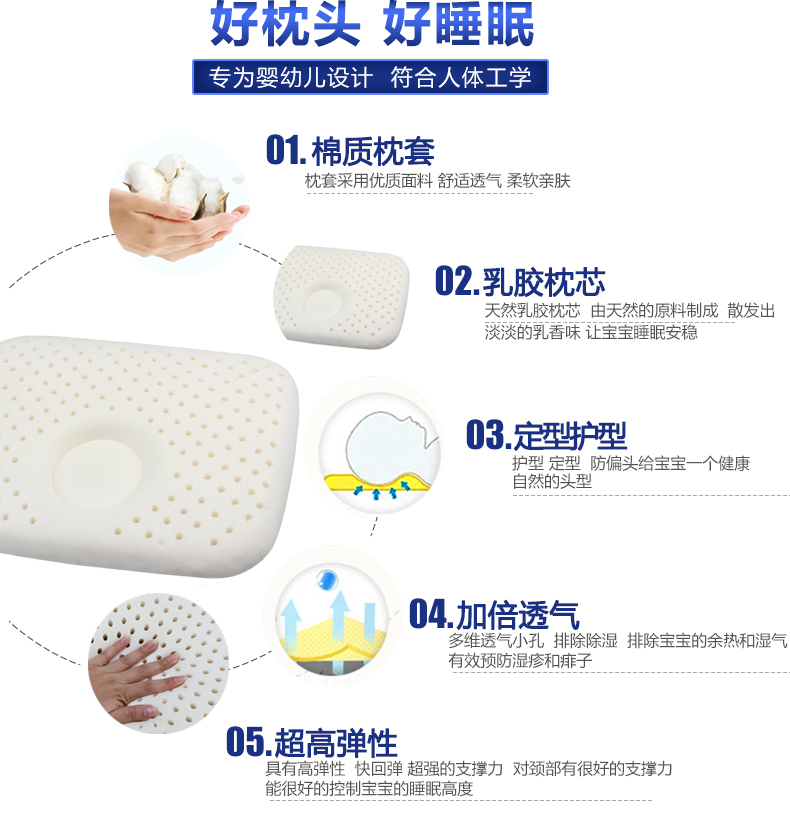 儿童枕头婴儿枕头辅助定型枕天然乳胶枕头新生儿防偏头枕记忆枕头枕芯初生儿宝宝枕头0-3岁枕头