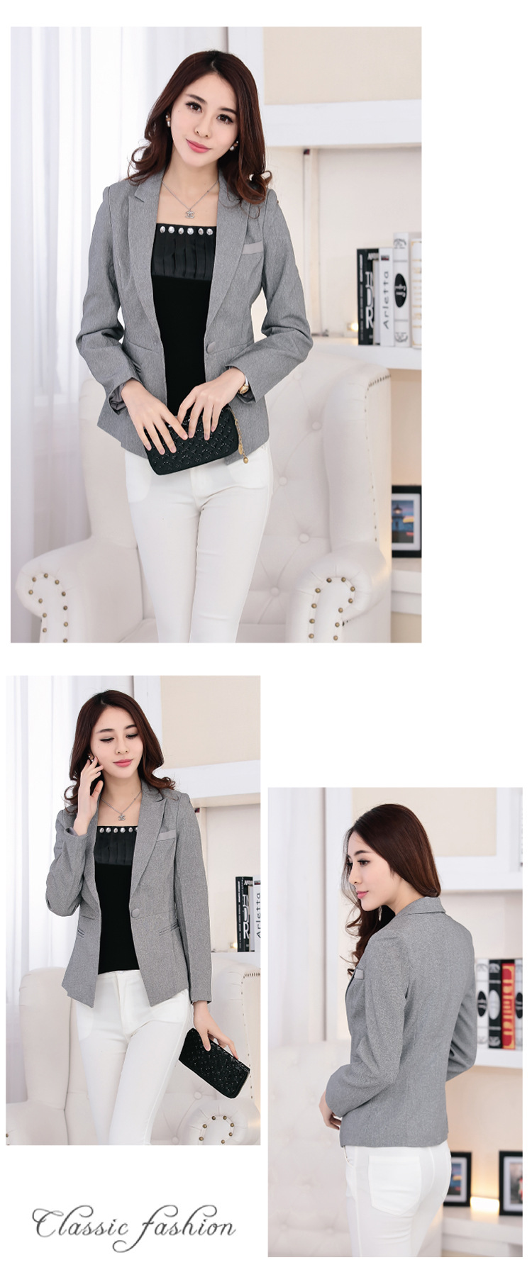 美妖阁   2015秋季职业装女装女士西装显瘦女士正装西服OL气质大码工作服SS 灰色 M