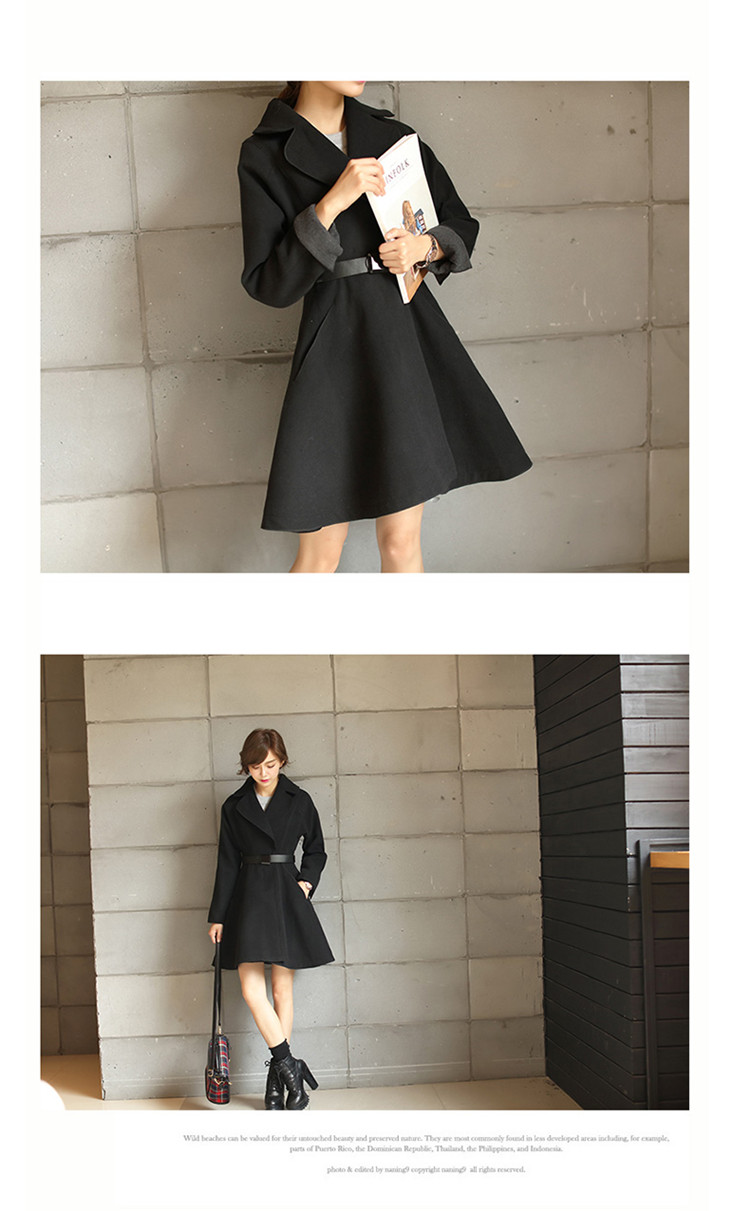 哒哇依 新款呢子大衣韩版修身中长款毛呢大衣外套女 藏青色 XL