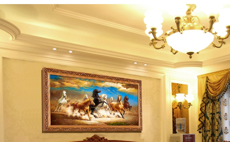 
                                        纵海艺术 客厅装饰画 办公室书房油画 沙发背景墙壁画 马到成功 八骏图 中式风水挂画 豪华款 90*170                