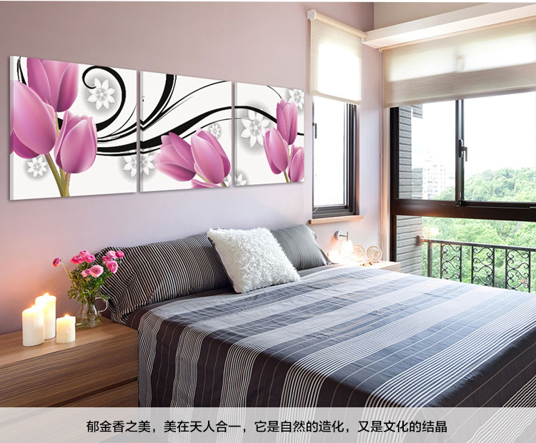 孖堡家居无框画油画现代装饰画 客厅挂画壁画 餐厅挂画婚房版画郁金香三联画三件套 50cm*50cm*3副