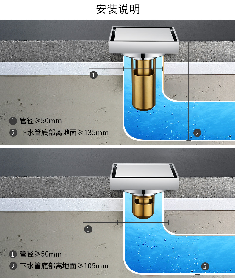 eve 浴室防臭地漏 卫生间排水地漏全铜隐形淋浴房地漏