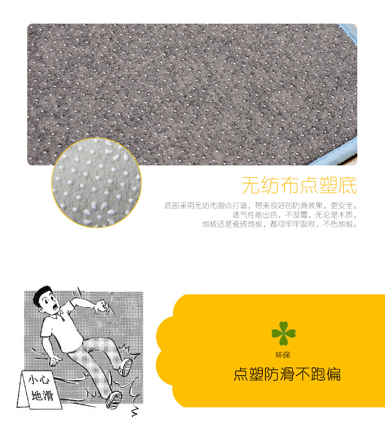美丝纺 珊瑚绒客厅卧室地垫 地毯门垫吸水防滑垫子 雨花石 40*60cm
