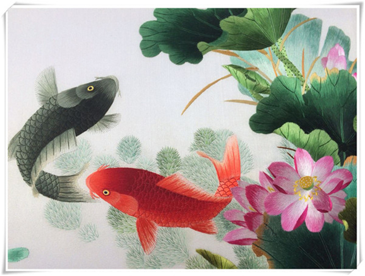 琼玛莎 中国风特色礼品 苏绣 年年有余墙画 手工艺品挂画装饰画 出国
