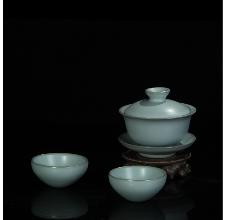 
                                                            申道正品台湾汝窑茶具套装整套功夫茶具陶瓷汝瓷茶具套装/盖碗申道3头 天青色                