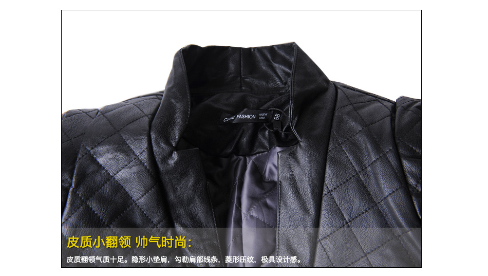全尚美  2015冬季新款毛呢拼皮加厚夹棉修身款西A2154 黑色 M
