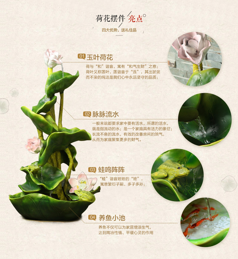 
                                                            柒夏 家居装饰品客厅假山流水喷泉摆件工艺品招财寓意开业礼品 A款荷叶+罗马柱+雾化(总高度133cm)                