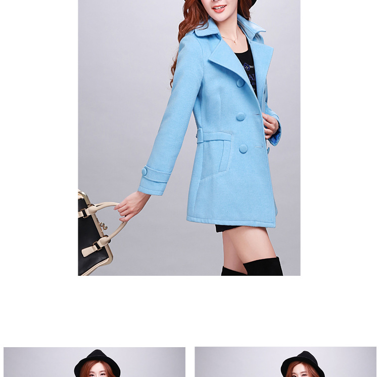 迷尚佰丽2015秋冬季新款时尚韩版毛呢外套修身显瘦气质毛呢大衣女装 藏青色 L