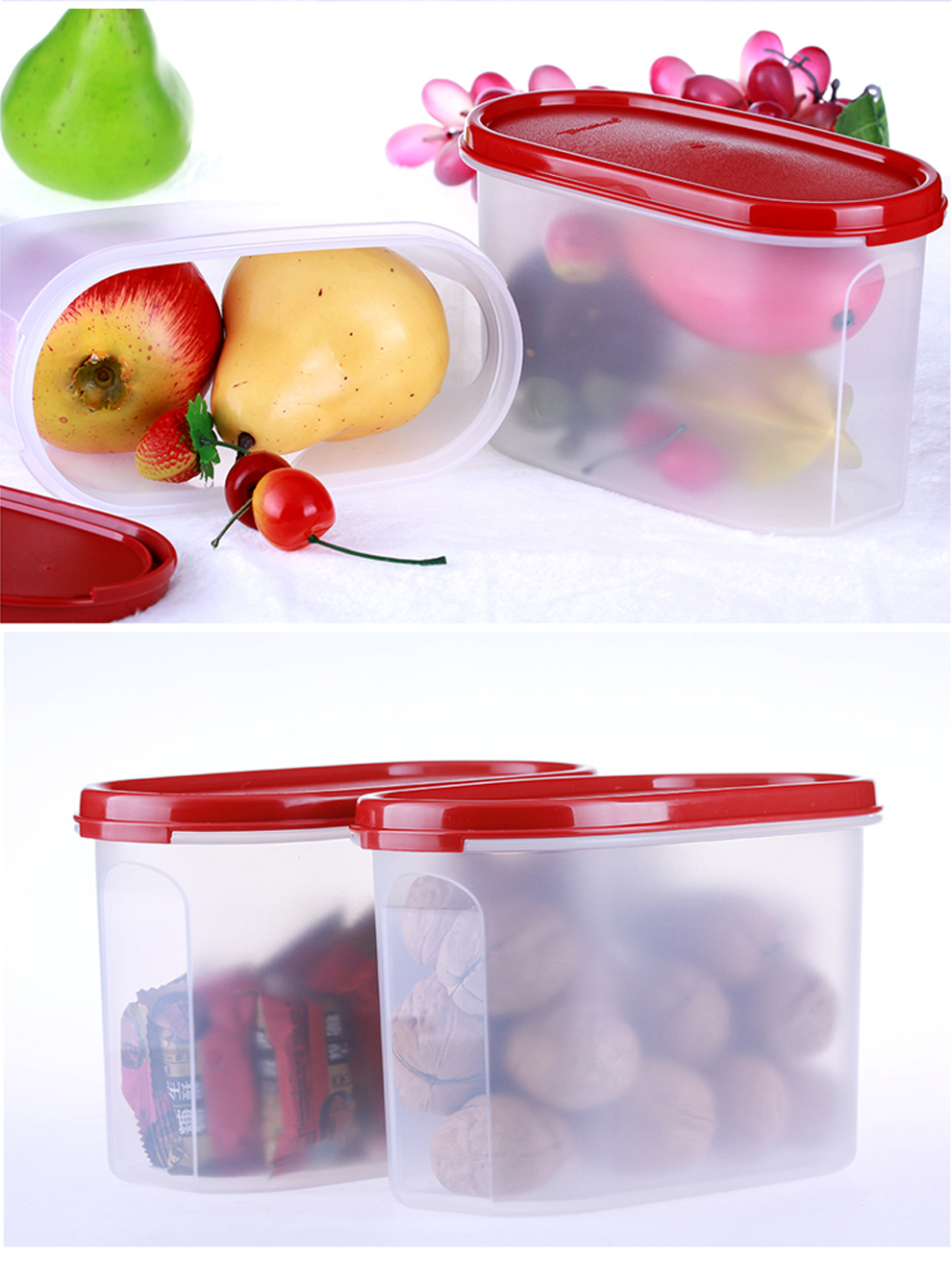 特百惠MM储藏保鲜盒 干货防潮储存盒1100ml塑料方形真空密封罐天麻核桃储存防虫保鲜 1100mlX3