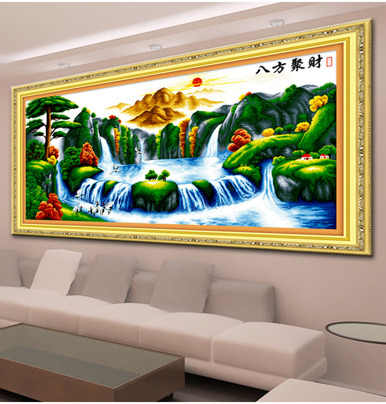 蒙娜丽莎新款十字绣100精准印花客厅大画迎客松大幅山水画风景画 YF284大版208*98CM 长2.08米*宽0.98米
