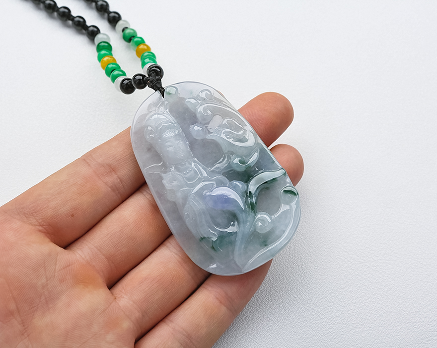冰糯种紫罗兰飘花观音翡翠吊坠46.23g 重华珠宝