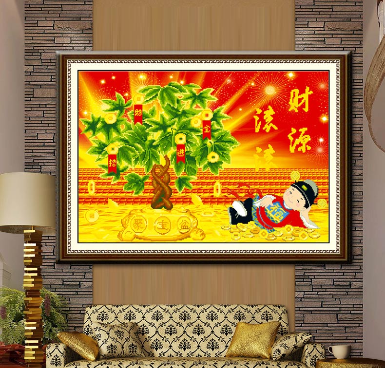 A KS钻石十字绣满钻5D钻石画钻石绣财神贴钻画摇钱树财源滚滚招财进宝钻石秀钻粘画圆钻客厅 AKS货号Z071(MK1157) 长0.86米*宽0.57米