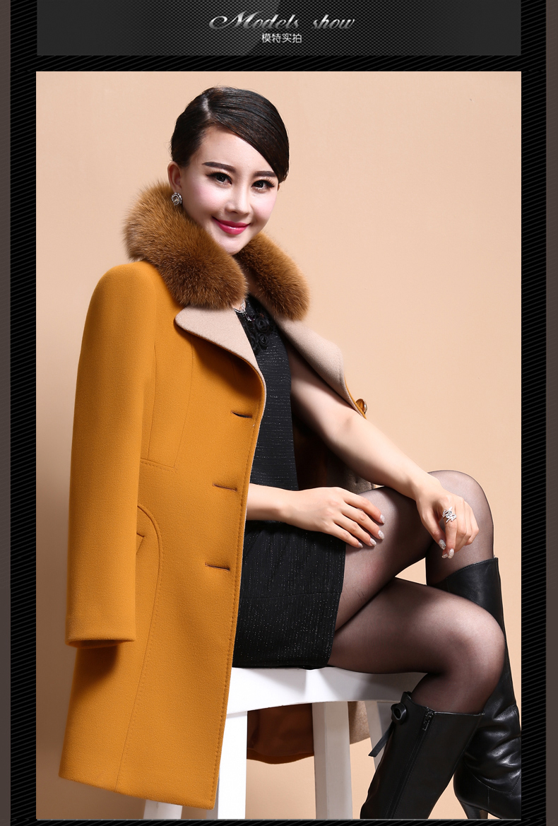 唐奇 毛呢大衣 女2015冬装新款中长款修身显瘦呢子外套女 6080 黄色 XL