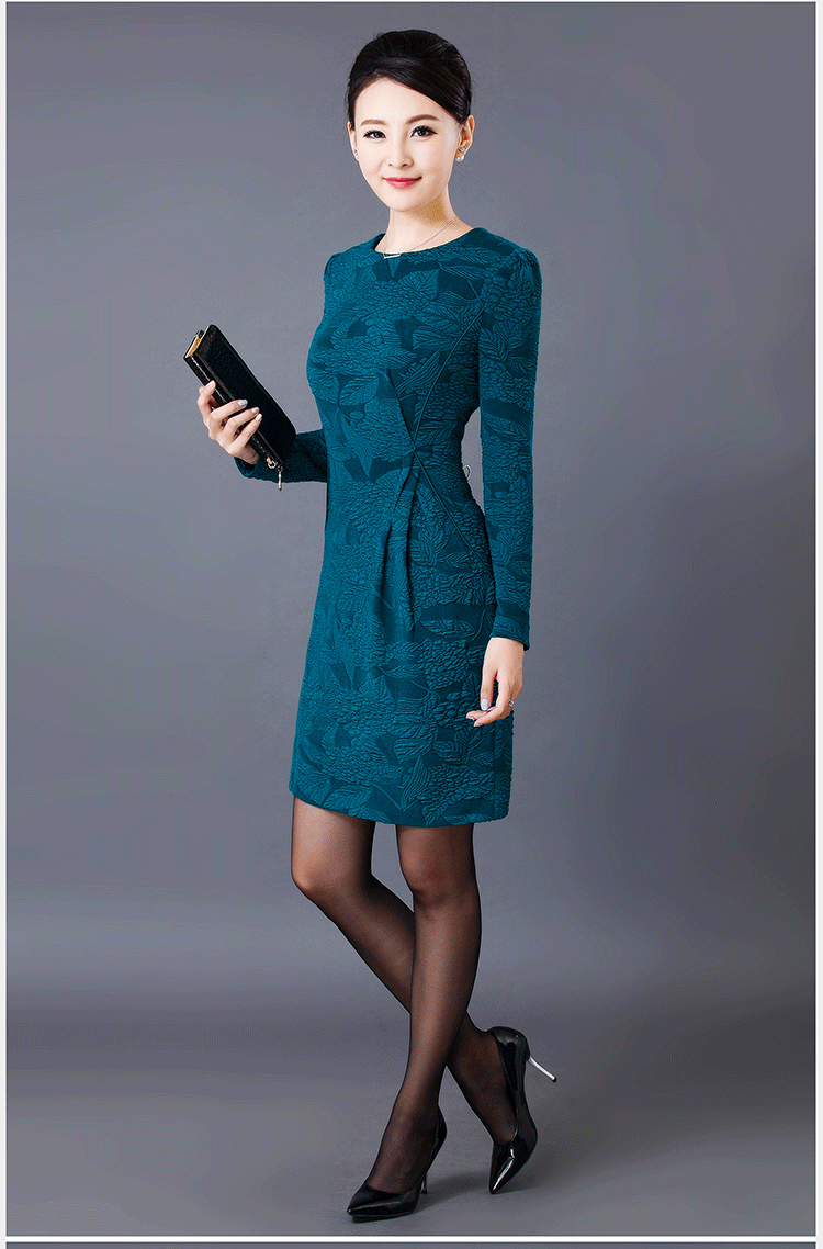Yuen Yuk 2015 autumn and winter new women's round-neck collar temperament stamp large Sau San long-sleeved dresses W8241 3XL Peacock Blue Photo, prices, brand platters! The elections are supplied in the national character of distribution, so action, buy now enjoy more preferential! As soon as possible.