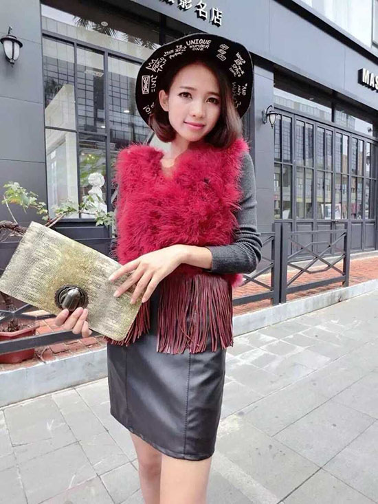 蜜诺依  2015新款仿毛流苏马甲仿皮草毛马夹背心毛毛短款外套女上衣Q1398 粉红色 均码