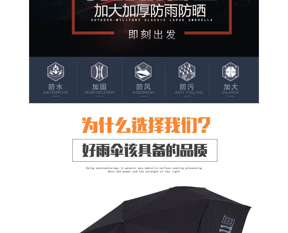 
                                        511伞男士折叠伞晴雨两用韩氏全自动雨伞创意伞长柄伞三人户外太阳伞 黑胶(三折双人加厚伞布防雨防晒)                