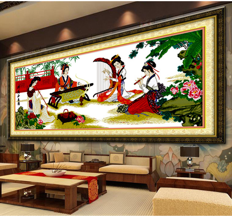 皇室蒙娜丽莎印花新款大幅四大美女十字绣客厅书房大画古代仕女人物系列满绣 皇室W1456 长1.65米*宽0.70米