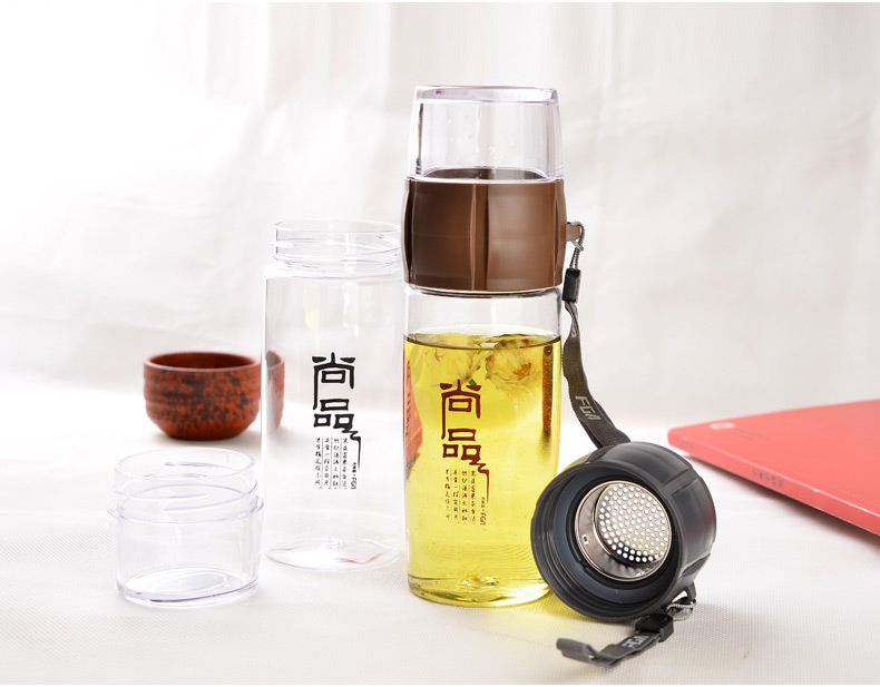 富光正品PC尚品泡茶师 防漏带提手男女士泡茶杯 创意便携透明水杯400ML 灰色 400ML