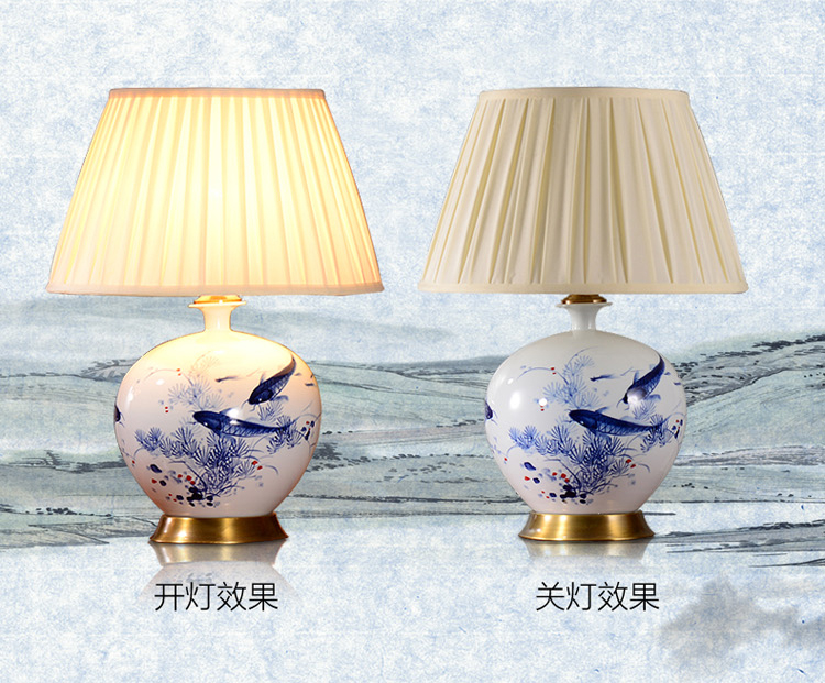中式陶瓷台灯卧室床头灯 美式客厅台灯 手绘写意画婚庆装饰台灯 笑口常开