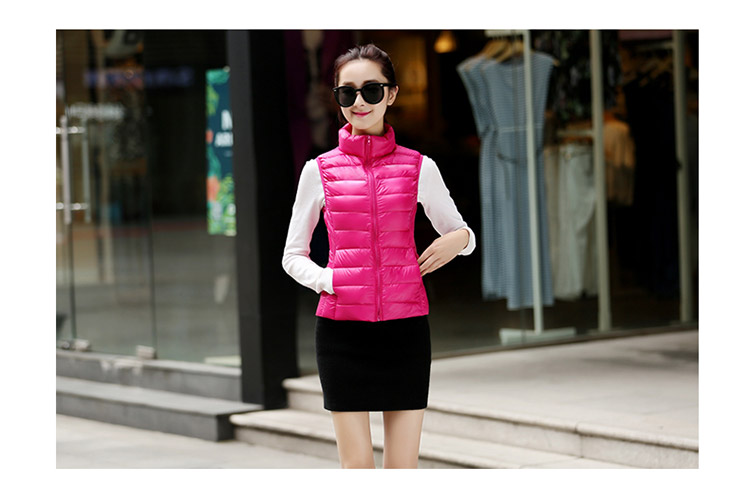 乔媞2015新款无袖羽绒服女轻薄马甲立领简约 修身显瘦背心时尚百搭加大码外套 酒红色 XL