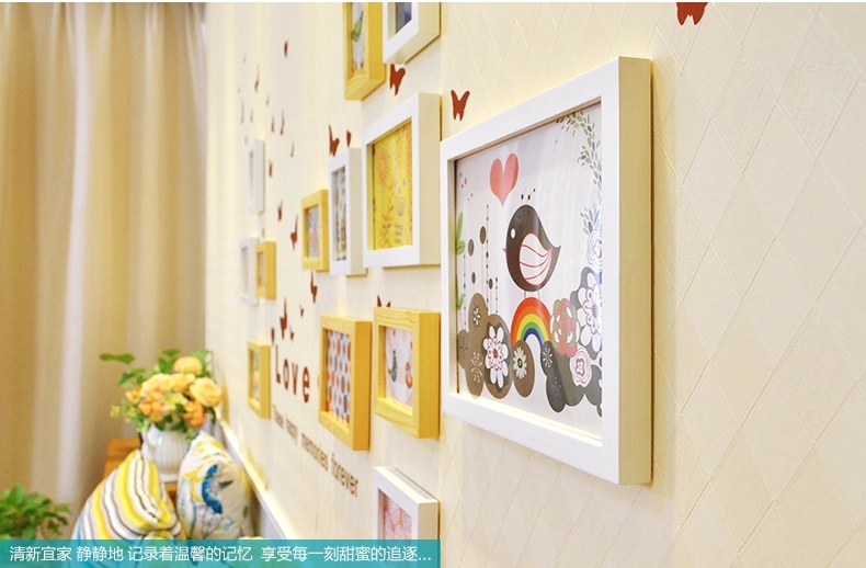 
                                        古笛 进口实木照片墙+Love墙贴 家居创意组合 相片墙相框墙 HD841 异形白原                