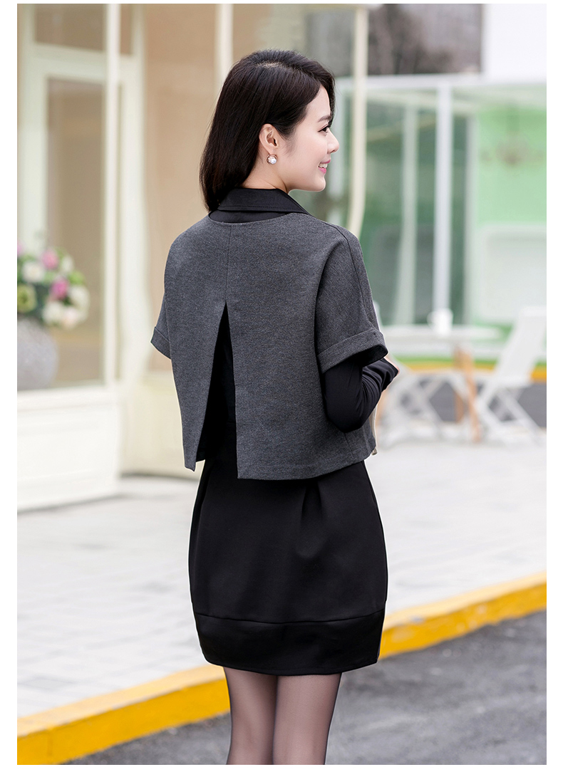 妮丝轩纺 2015秋装新款连衣裙修身显瘦长袖两件套女裙 灰色 4XL
