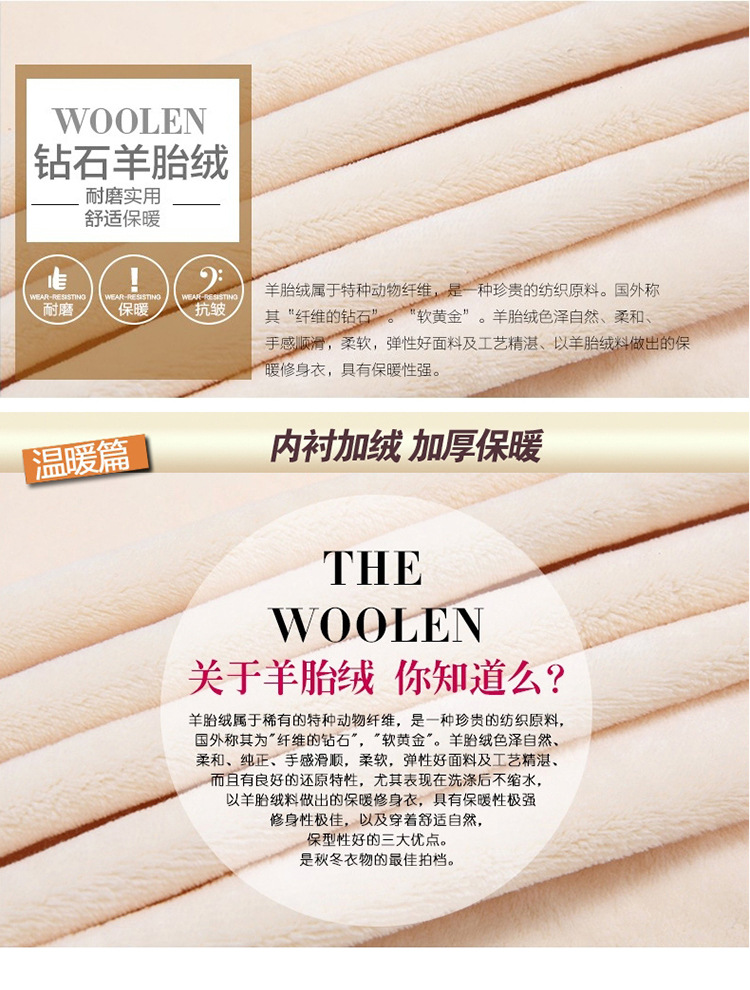 依芝宣2015新款加绒加厚韩版长袖修身立领加厚打底衫女上衣 杏色 L