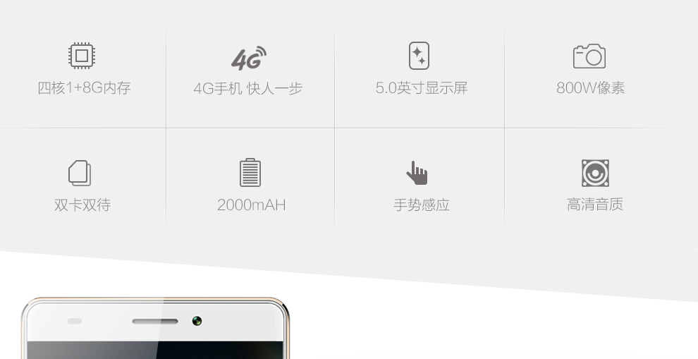 欧奇 G5荣耀  移动4G 联通 智能手机 双卡双待 白+金 官方标配
