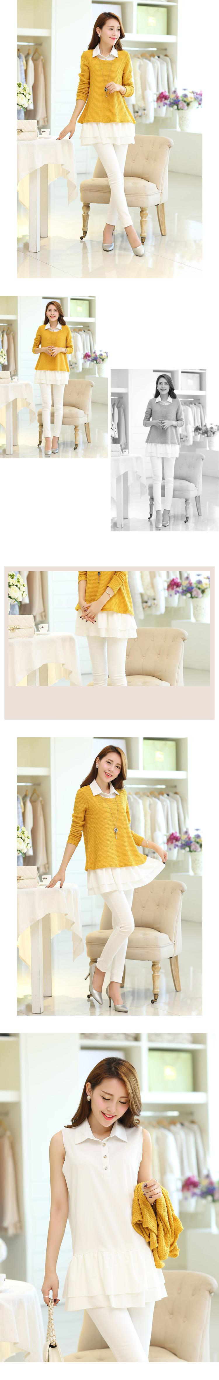 衣品辰（epcen) 2015秋季新品女装针织衫毛衣背心裙两件套FL3736  黄色   M