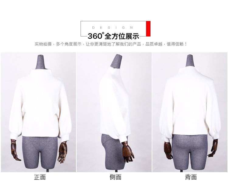 衣典零一 2015秋冬装新款女装韩版时尚宽松灯笼袖短款半高领套头针织衫毛衣 灰色 均码