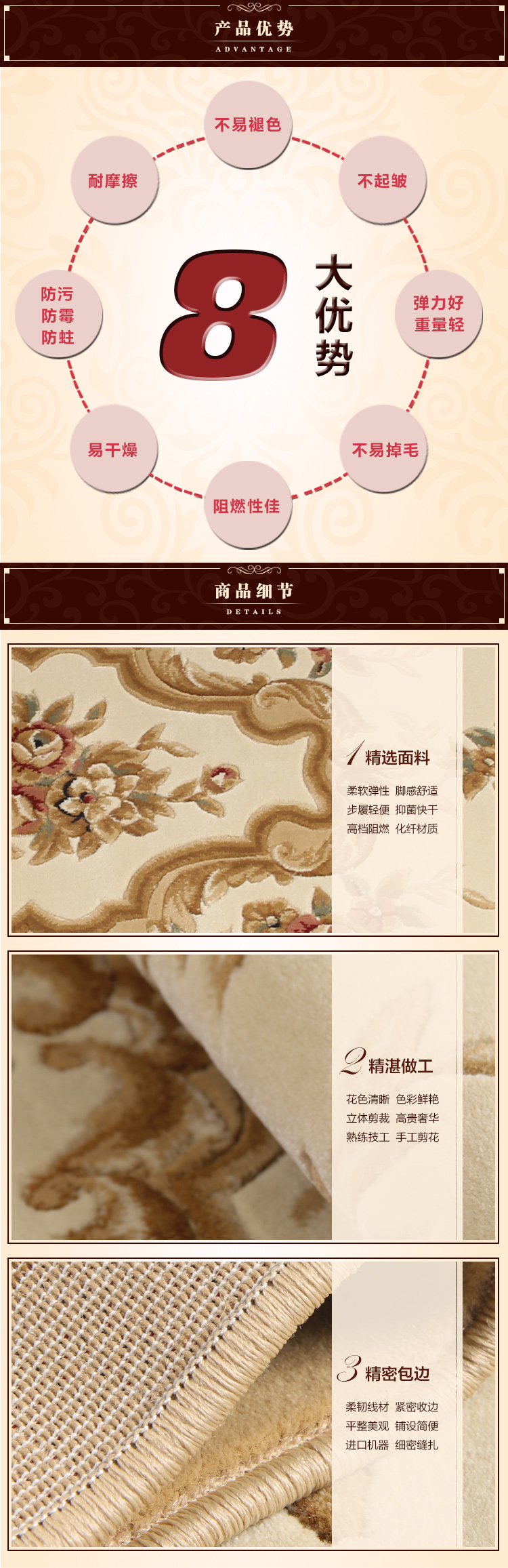 手工剪花1500V高纬密加厚羊毛质感 克洛伊地毯客厅欧式茶几沙发地垫 店长推荐 A3013藏青色 1.6x2.3米